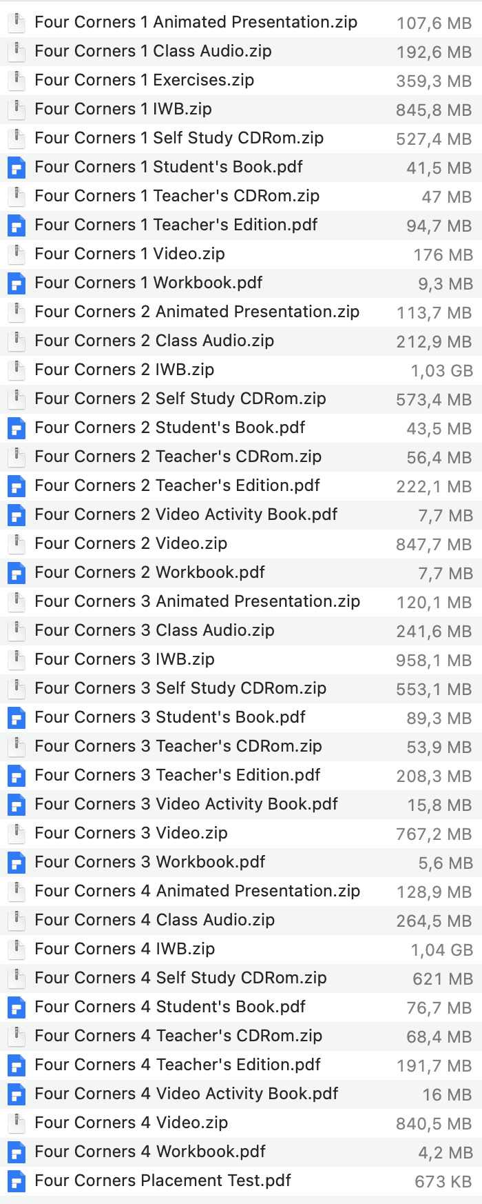 Four Corners 1e list