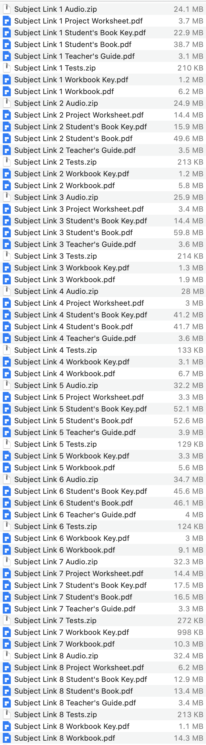 Subject Link list