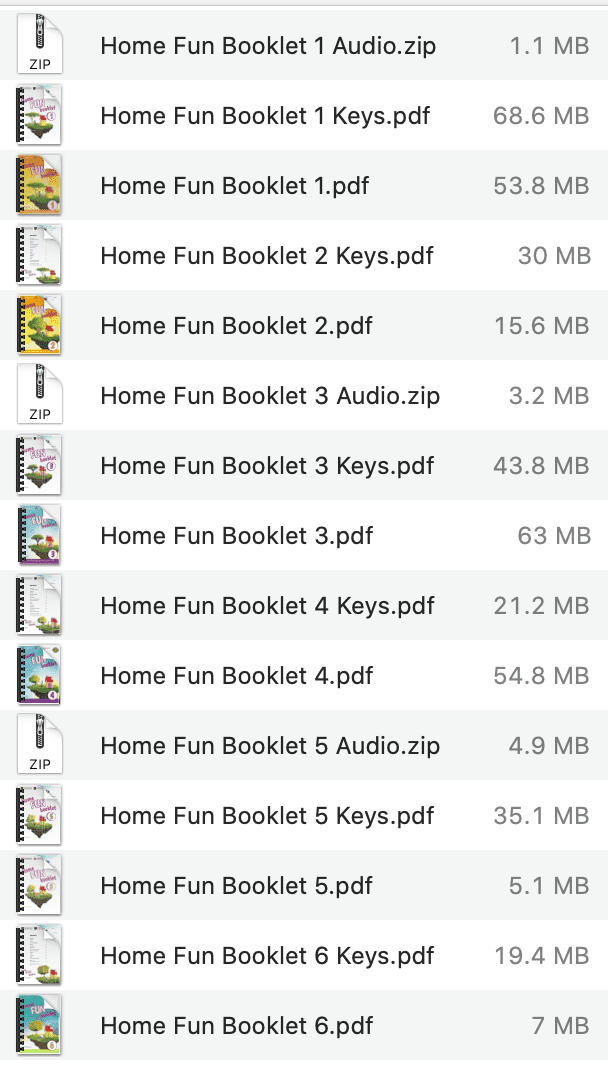 Home Fun Booklet list