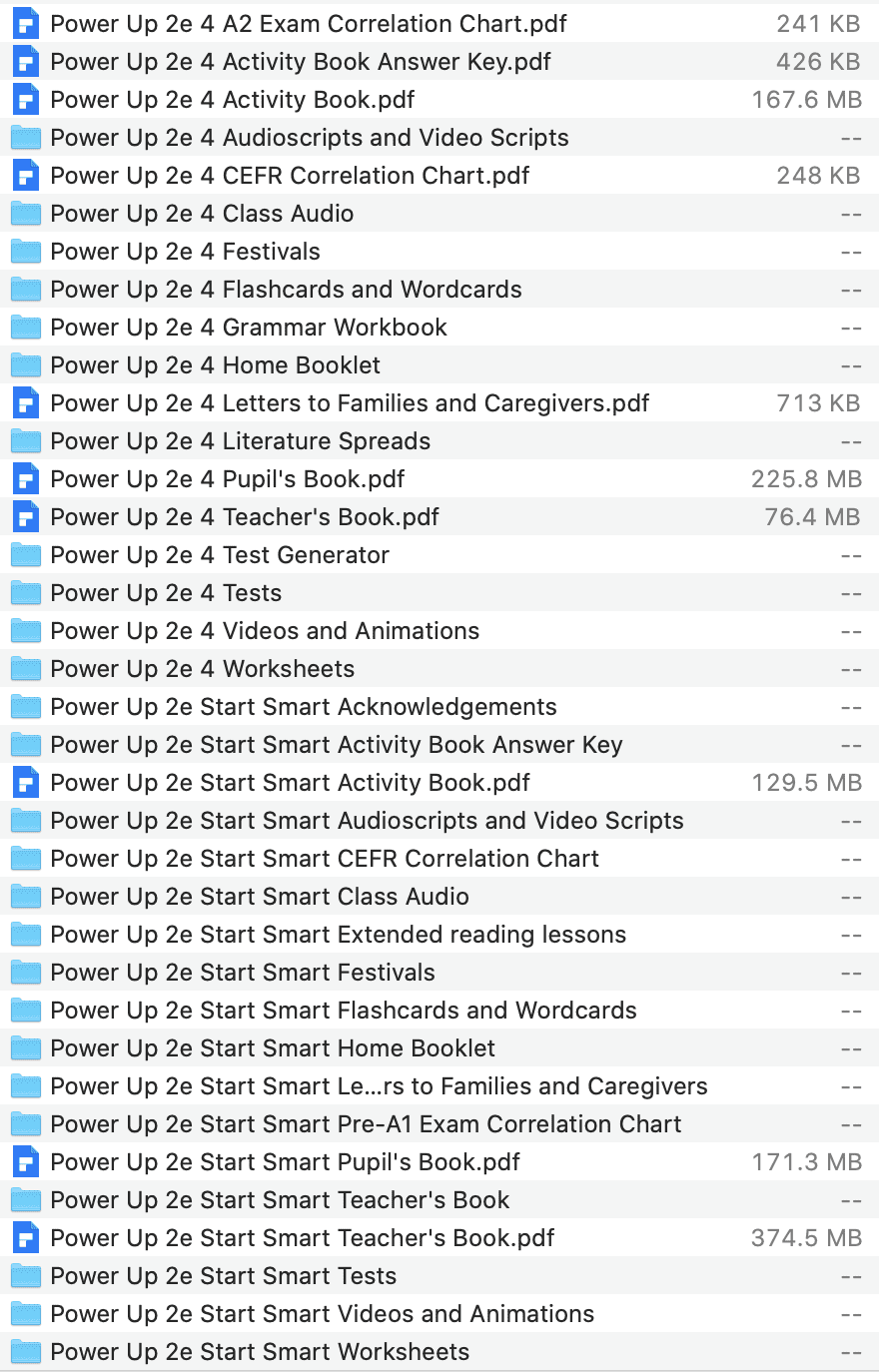 Power Up Second Edition list 2